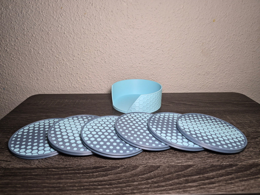 Hexagon Coasters Set - 3D Printed Geometric Drink Coasters for Home & Office